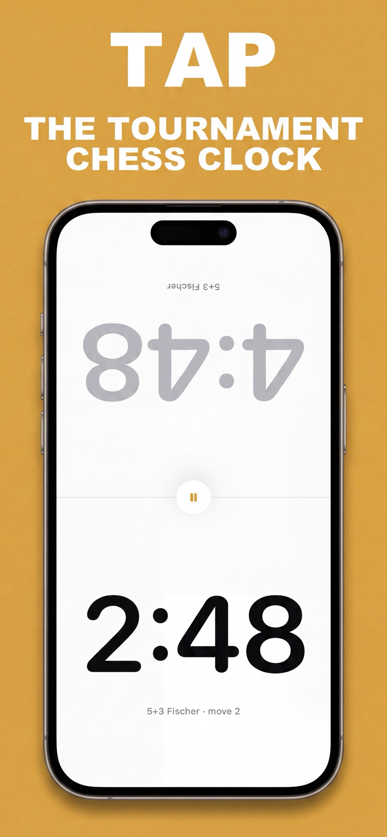 Tap to switch — tournament-ready chess clock